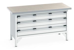 1500mm Wide Engineers Storage Benches with Cupboards & Drawers Bott Bench1500Wx750Dx840mmH - 3 Wide Drawers & Lino Top
